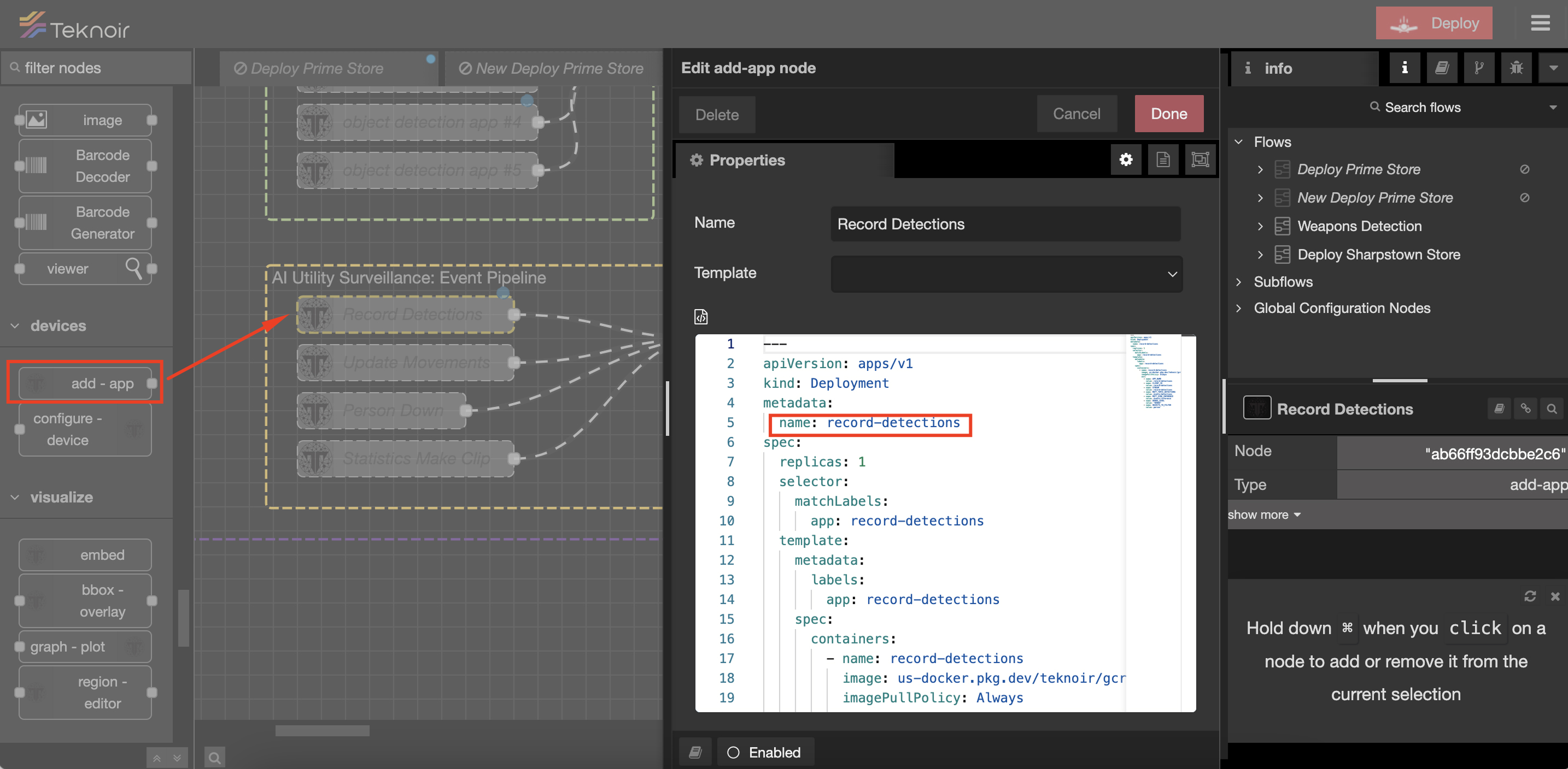 Original Teknoir platform — app node configuration